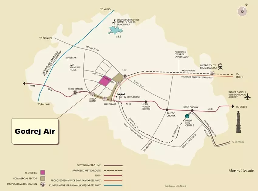 godrej air apartments sector 85 gurgaon location map