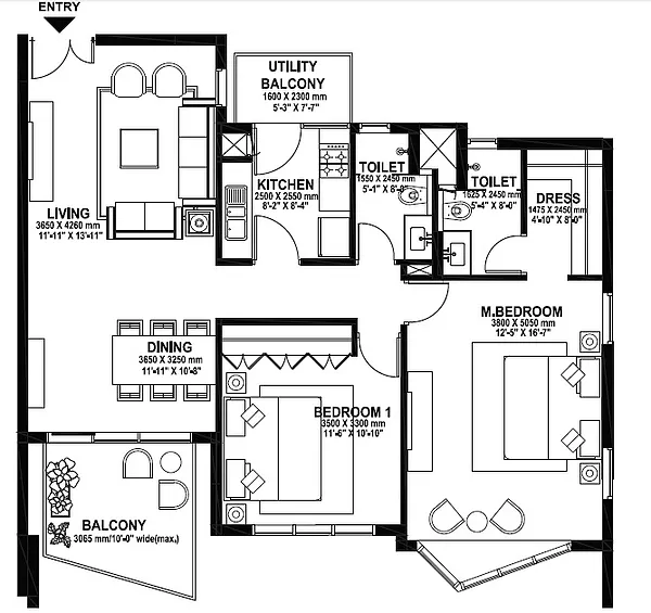 Ireo Skyon Floor Plan 2/3bhk
